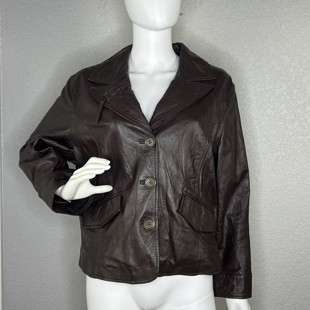 Boston Proper Women’s Size 16 Genuine Leather Moto Jacket Brown - Picture 2 of 6